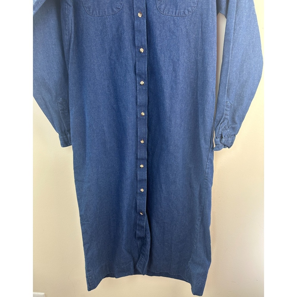 L.L. Bean Vintage Denim Shirt Dress Size 14 Blue Cotton LS USA Modest No Belt - Picture 5 of 11
